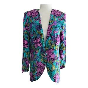 Vintage floral multi colored abstract 90s blazer size 10